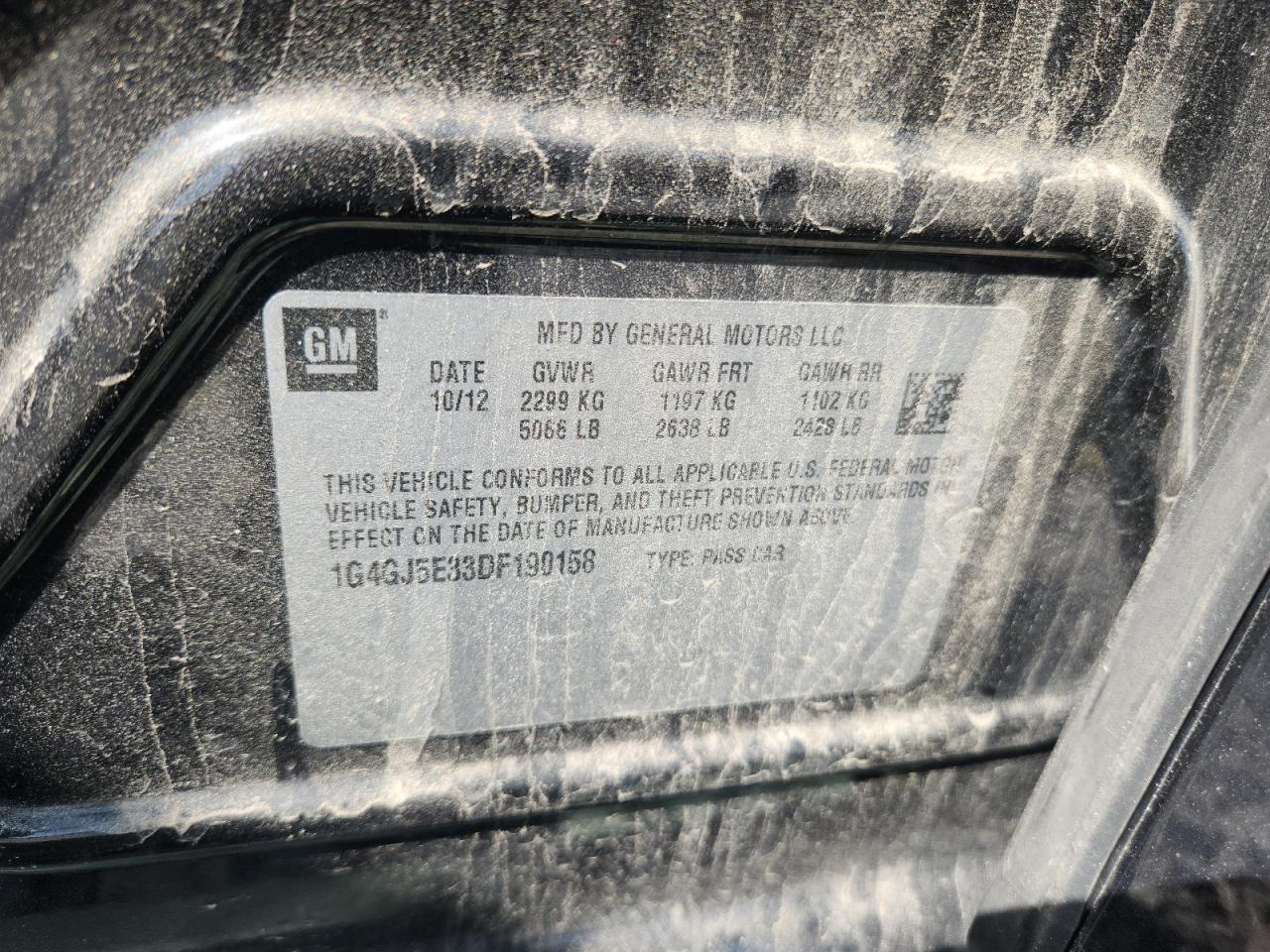 2013 Buick Lacrosse Touring VIN: 1G4GJ5E33DF190158 Lot: 80269235