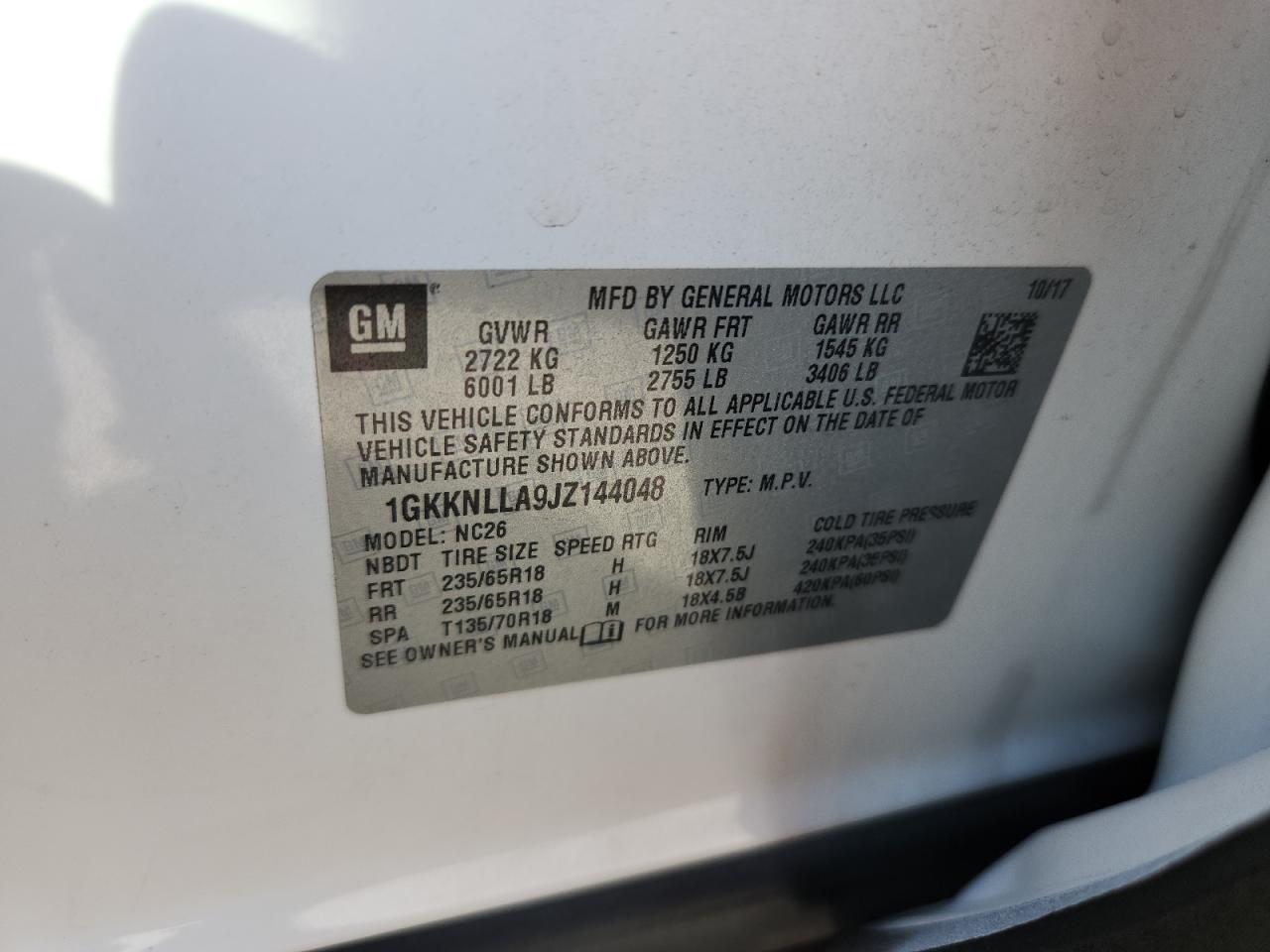 2018 GMC Acadia Sle VIN: 1GKKNLLA9JZ144048 Lot: 80715775