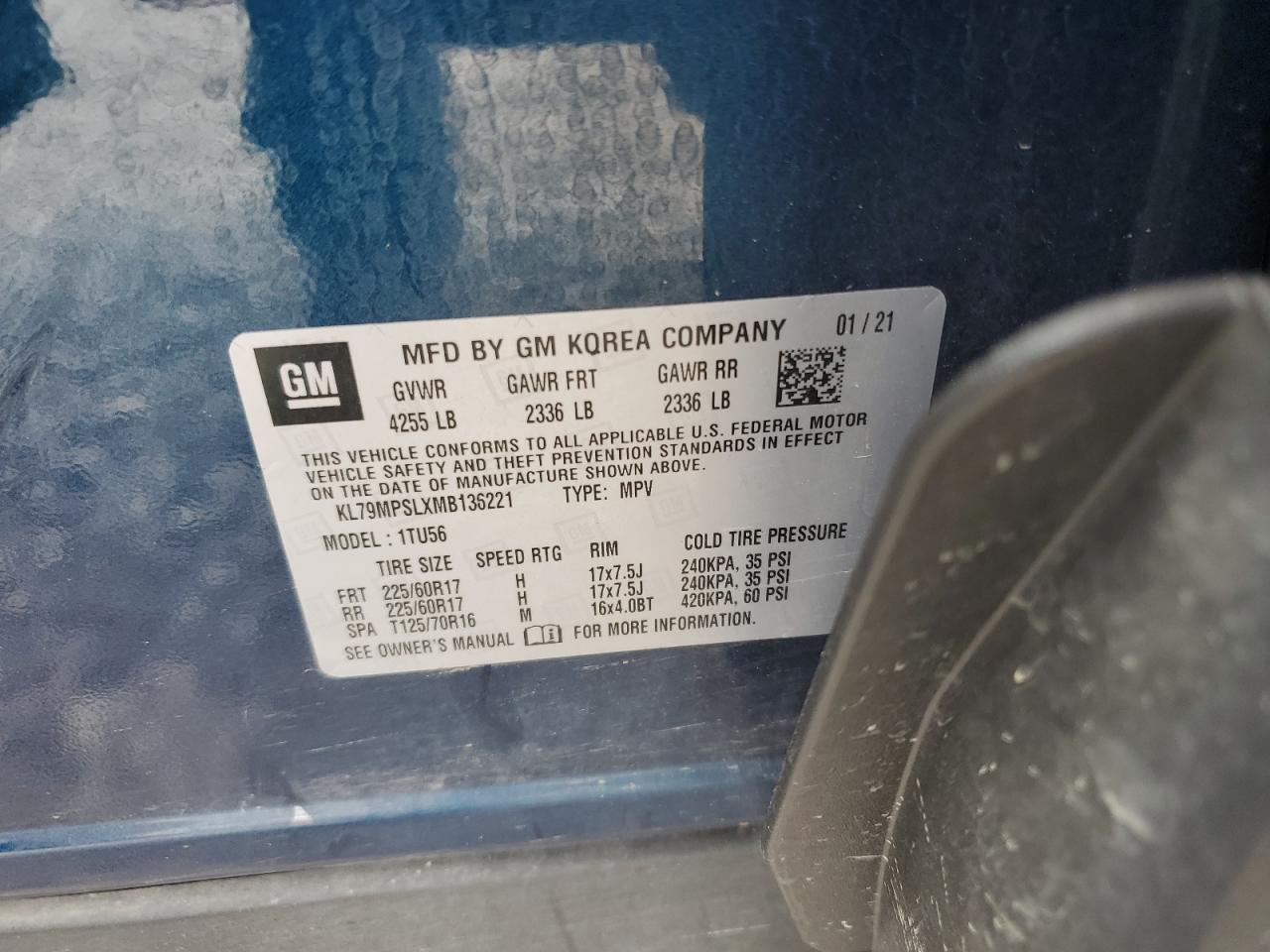 2021 Chevrolet Trailblazer Lt VIN: KL79MPSLXMB136221 Lot: 82126855