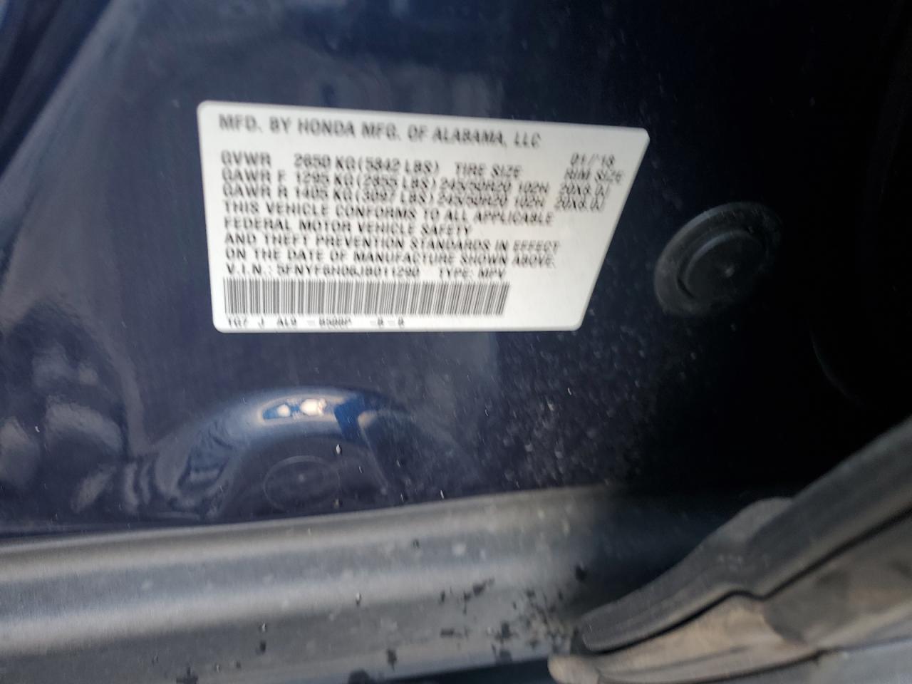 2018 Honda Pilot Elite VIN: 5FNYF6H06JB011290 Lot: 80119435