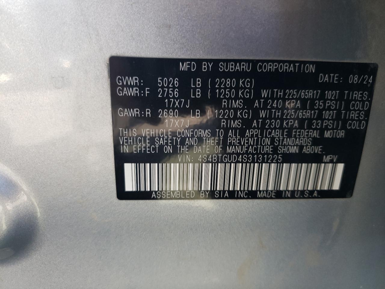 2025 Subaru Outback Wilderness VIN: 4S4BTGUD4S3131225 Lot: 80531265