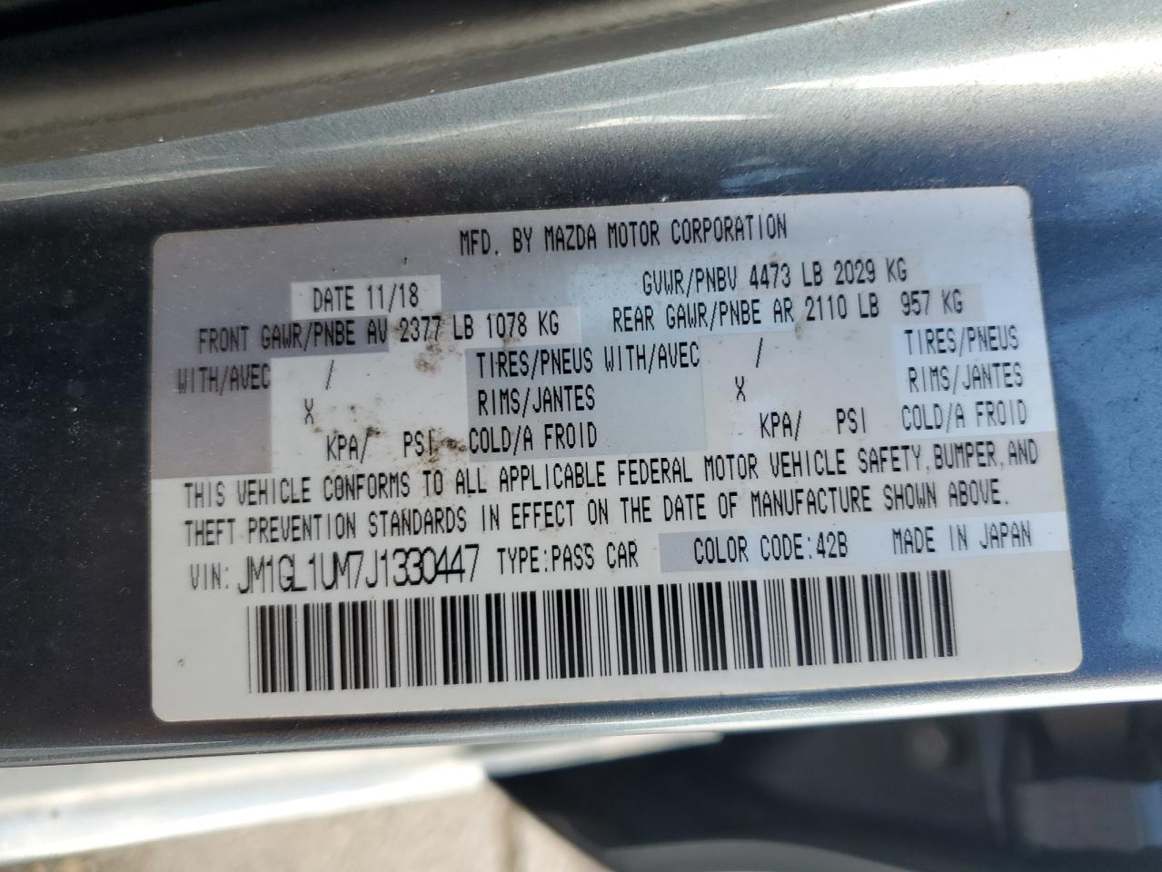 2018 Mazda 6 Sport VIN: JM1GL1UM7J1330447 Lot: 83784685