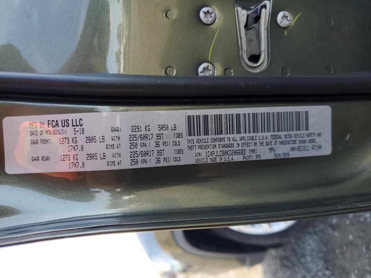 2019 Jeep Cherokee Latitude VIN: 1C4PJLCB0KD206683 Lot: 80689475