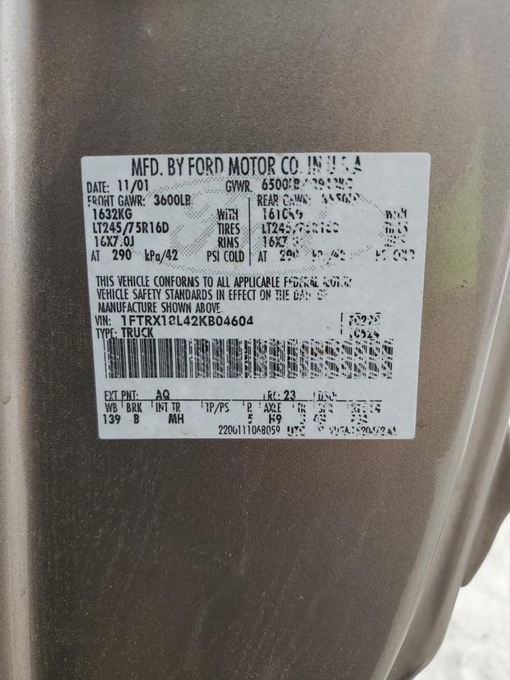 2002 Ford F150 VIN: 1FTRX18L42KB04604 Lot: 81893275