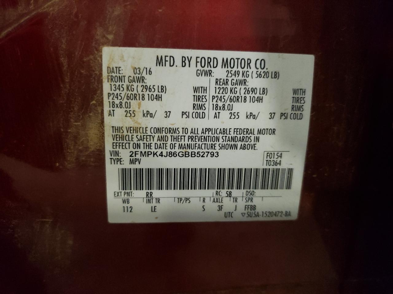 2016 Ford Edge Sel VIN: 2FMPK4J86GBB52793 Lot: 71039015