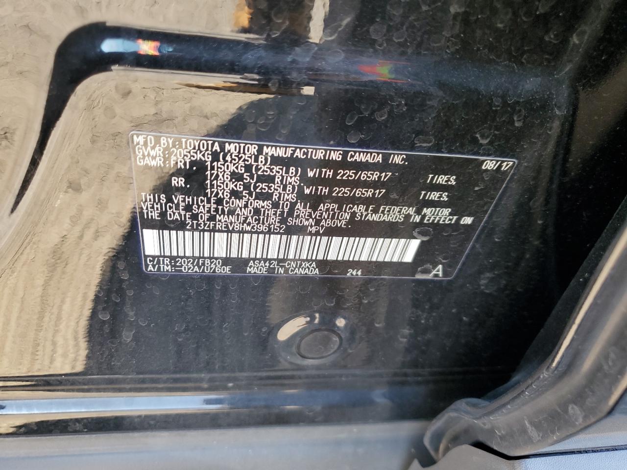 2017 Toyota Rav4 Le VIN: 2T3ZFREV8HW396152 Lot: 80940995