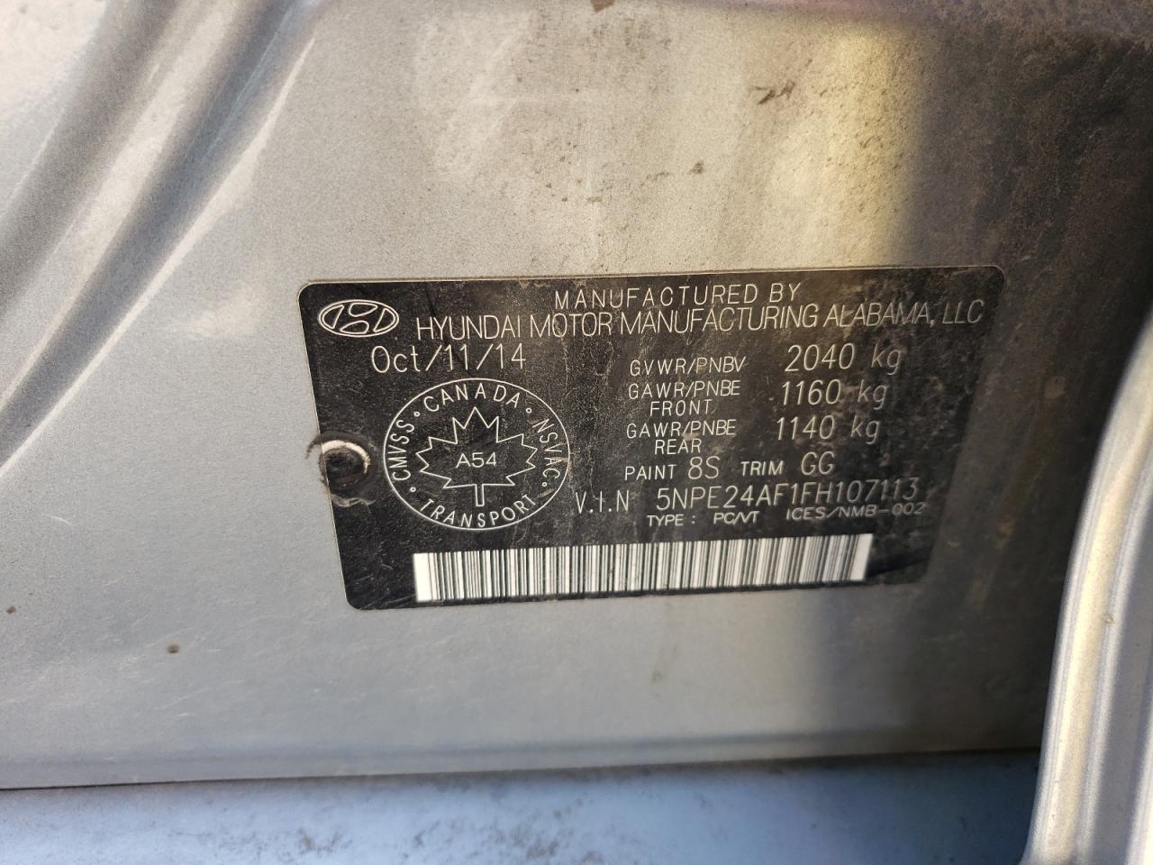 2015 Hyundai Sonata Se VIN: 5NPE24AF1FH107113 Lot: 80763555