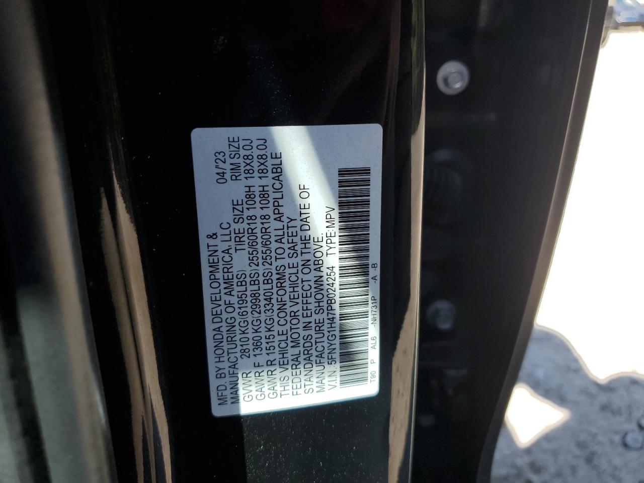 2023 Honda Pilot Exl VIN: 5FNYG1H47PB024254 Lot: 80876785