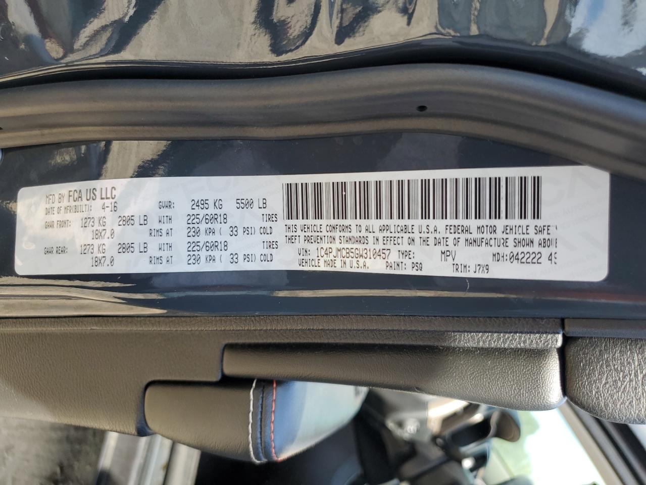 2016 Jeep Cherokee Latitude VIN: 1C4PJMCB5GW310457 Lot: 71512445