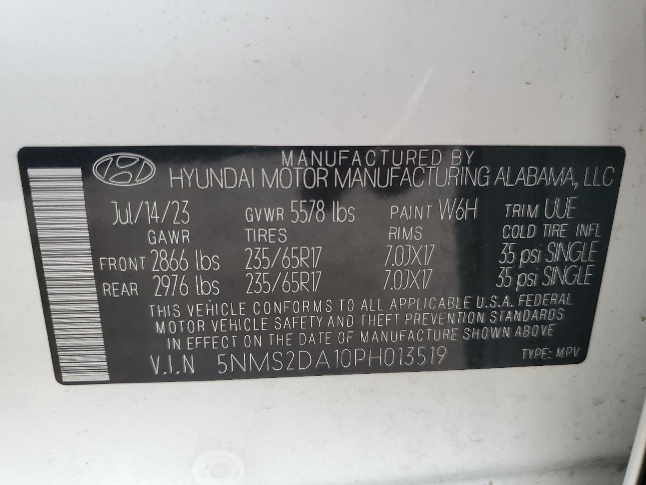 2023 Hyundai Santa Fe Blue VIN: 5NMS2DA10PH013519 Lot: 81622385