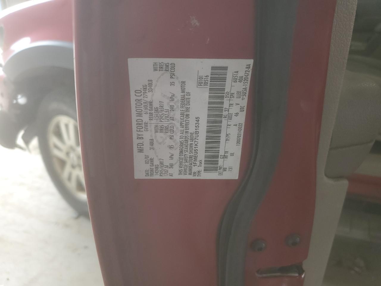 2007 Ford Explorer Sport Trac Xlt VIN: 1FMEU51K77UB15345 Lot: 84170545