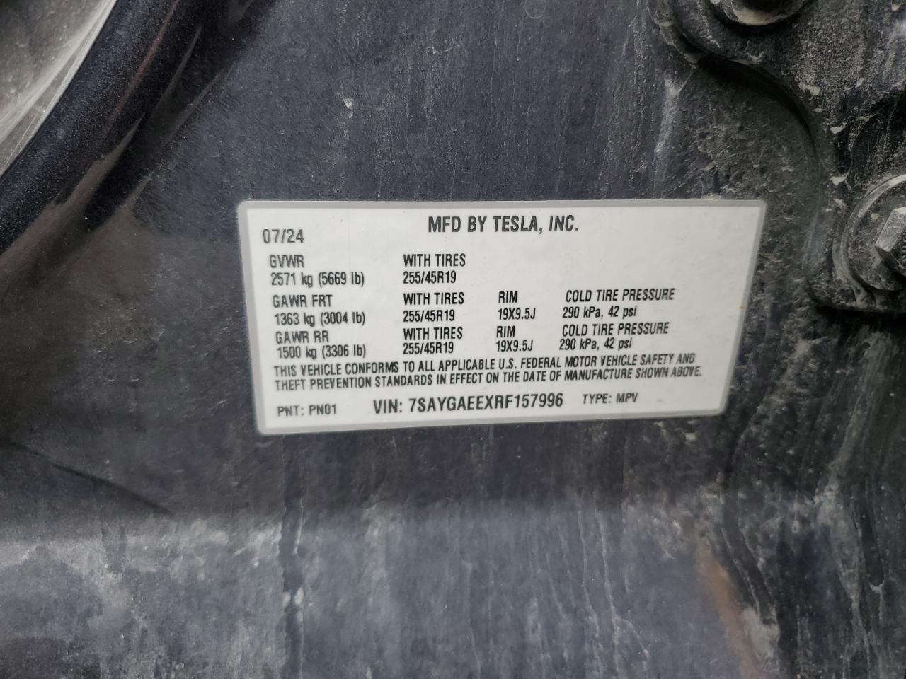 2024 Tesla Model Y VIN: 7SAYGAEEXRF157996 Lot: 71857805