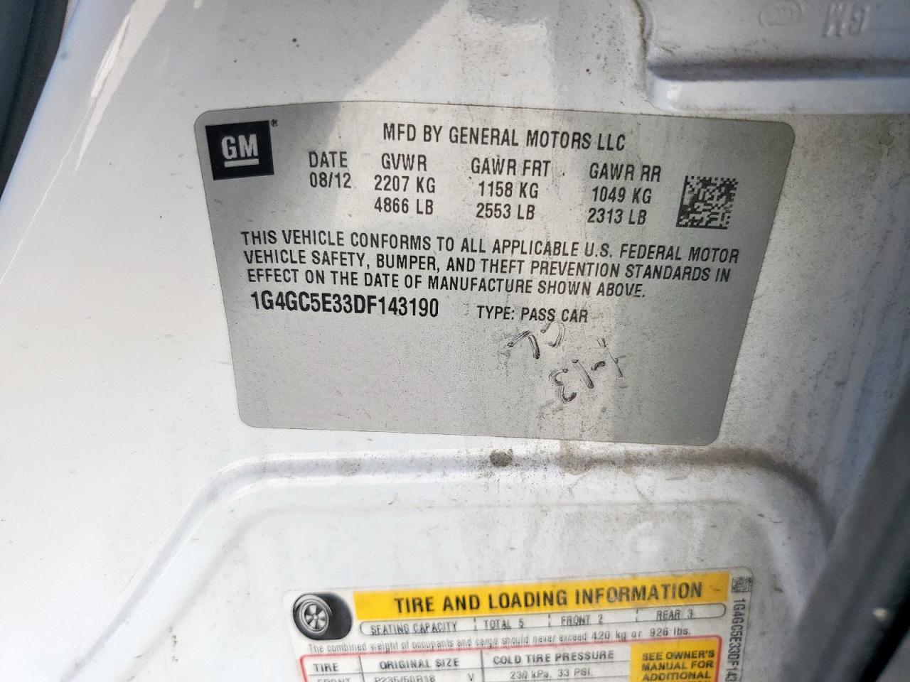 2013 Buick Lacrosse VIN: 1G4GC5E33DF143190 Lot: 80861455