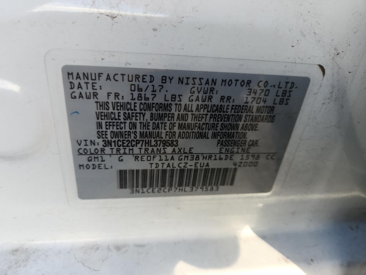 2017 Nissan Versa Note S VIN: 3N1CE2CP7HL379583 Lot: 81405155