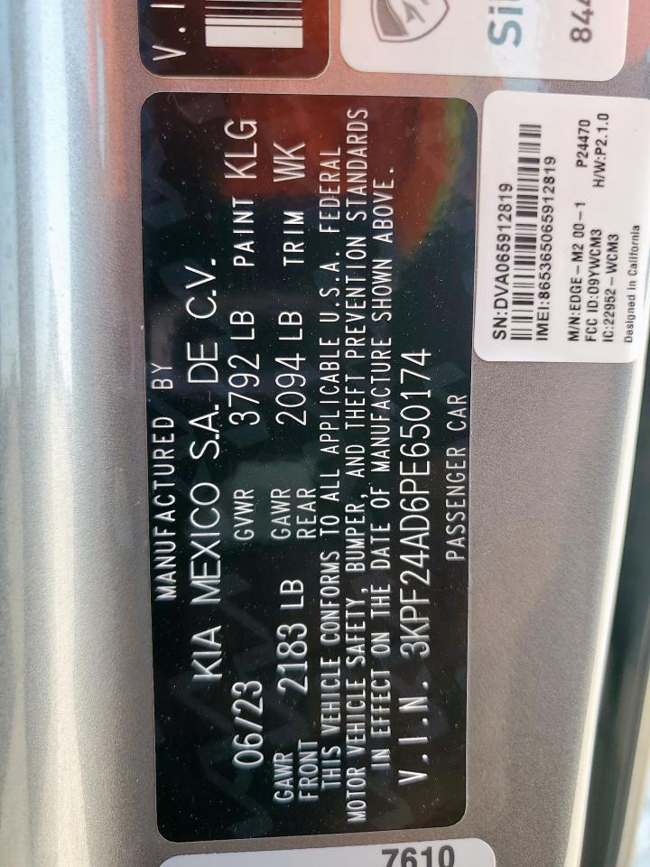 2023 Kia Forte Lx VIN: 3KPF24AD6PE650174 Lot: 80081335