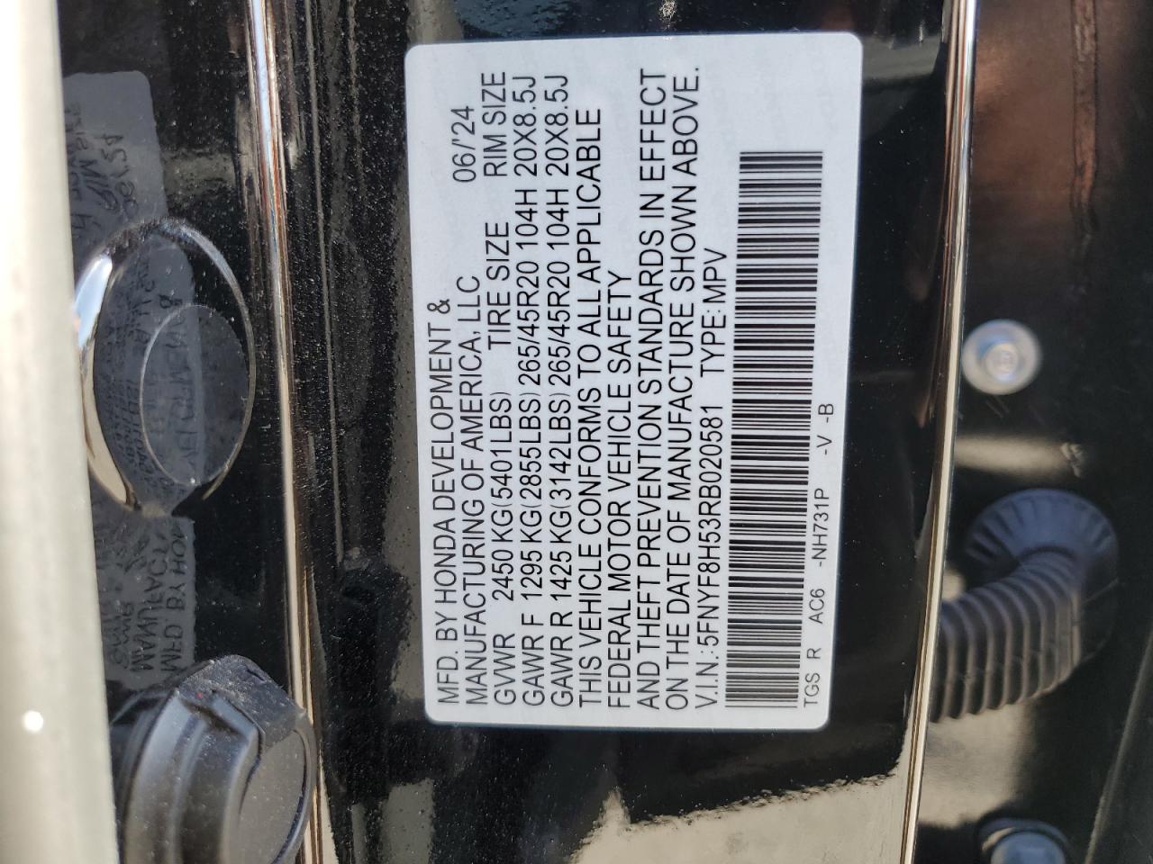 2024 Honda Passport Exl VIN: 5FNYF8H53RB020581 Lot: 82087435