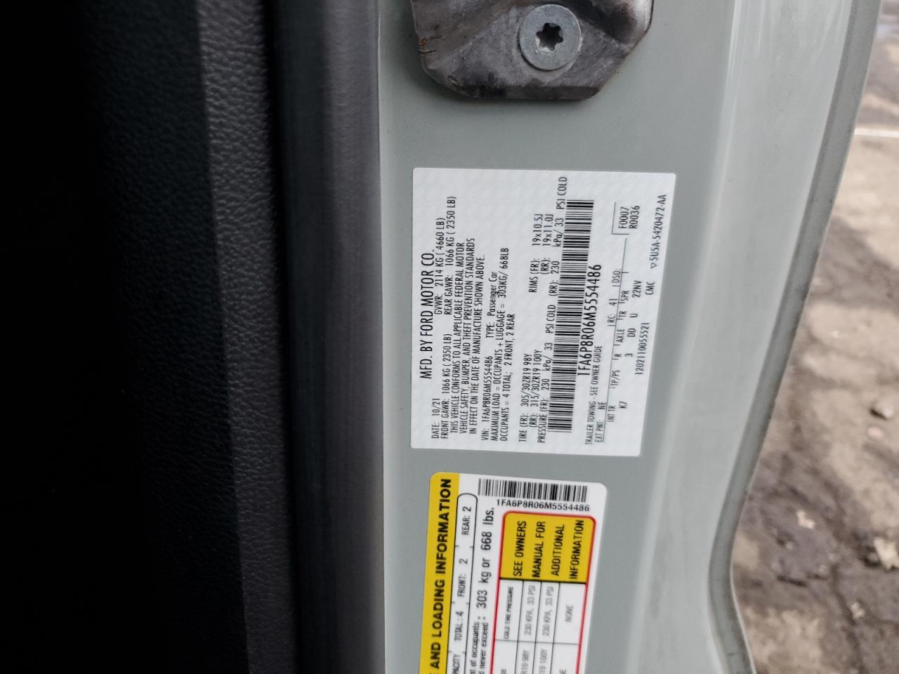 2021 Ford Mustang Mach I VIN: 1FA6P8R06M5554486 Lot: 83848735