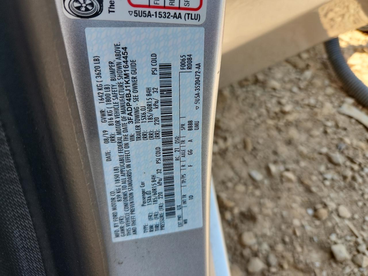 2019 Ford Fiesta Se VIN: 3FADP4BJ1KM164454 Lot: 81062035