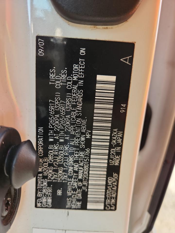 2008 Lexus Gx 470 VIN: JTJBT20X880151766 Lot: 70939315