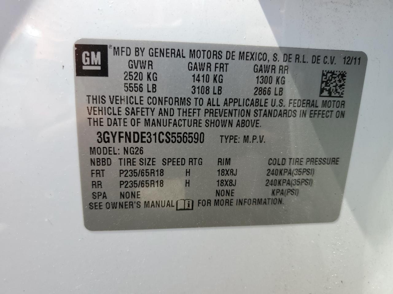 2012 Cadillac Srx Luxury Collection VIN: 3GYFNDE31CS556590 Lot: 80389995