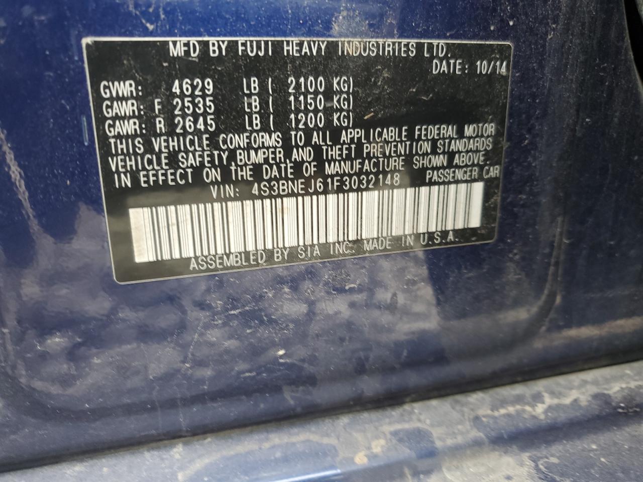 2015 Subaru Legacy 3.6R Limited VIN: 4S3BNEJ61F3032148 Lot: 84170405