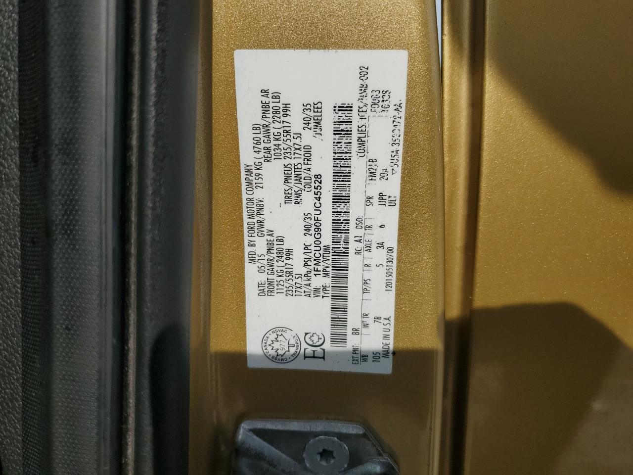 2015 Ford Escape Se VIN: 1FMCU0G90FUC45528 Lot: 81642985