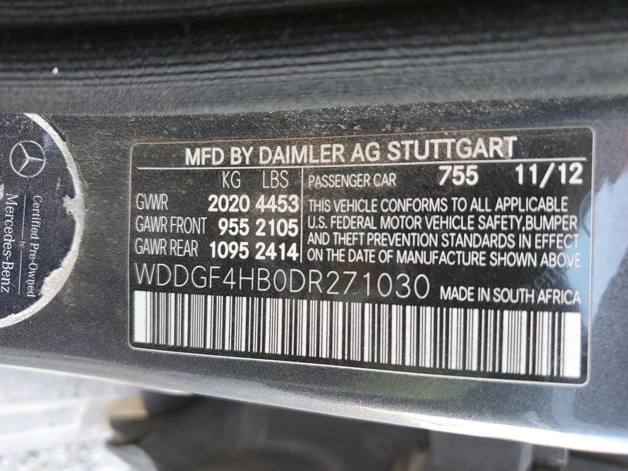 2013 Mercedes-Benz C 250 VIN: WDDGF4HB0DR271030 Lot: 83966395