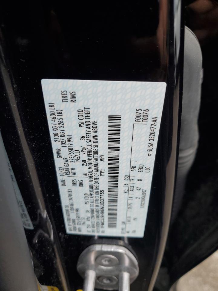 2022 Ford Escape Sel VIN: 1FMCU9H96NUB37755 Lot: 83989215