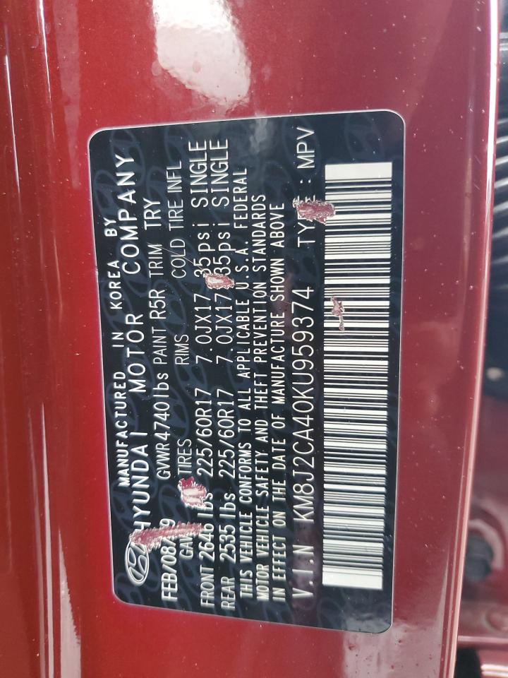 2019 Hyundai Tucson Se VIN: KM8J2CA40KU959374 Lot: 81200795