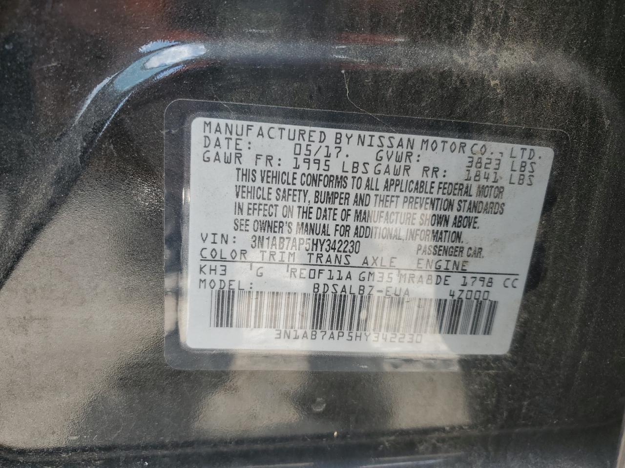 2017 Nissan Sentra S VIN: 3N1AB7AP5HY342230 Lot: 62812045