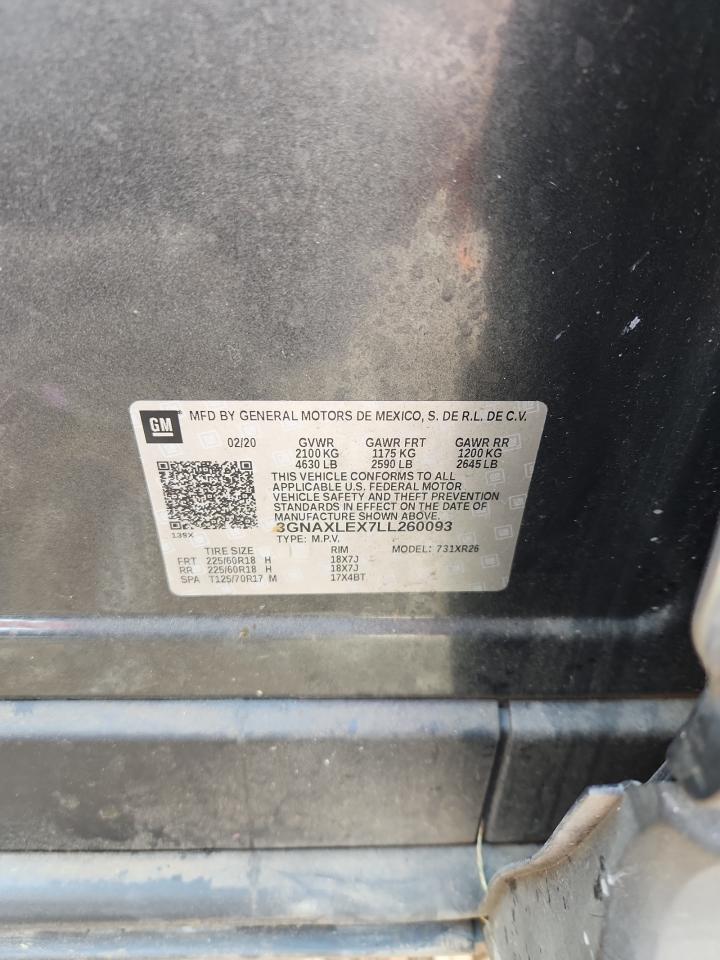 2020 Chevrolet Equinox Lt VIN: 3GNAXLEX7LL260093 Lot: 80792625