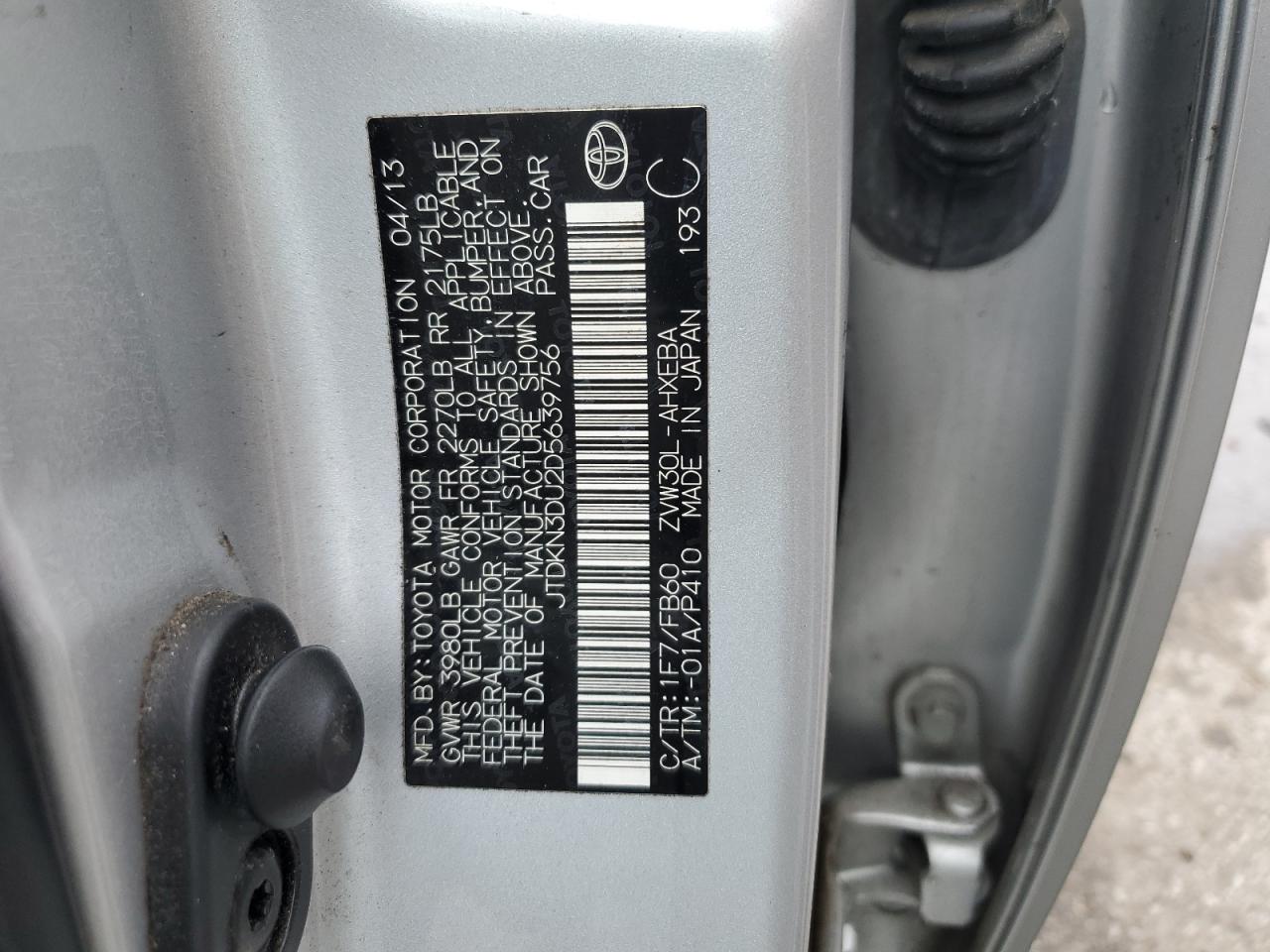 2013 Toyota Prius VIN: JTDKN3DU2D5639756 Lot: 72060445