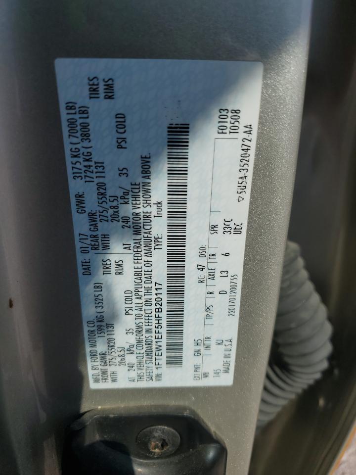 2017 Ford F150 Supercrew VIN: 1FTEW1EF5HFB20117 Lot: 81141275