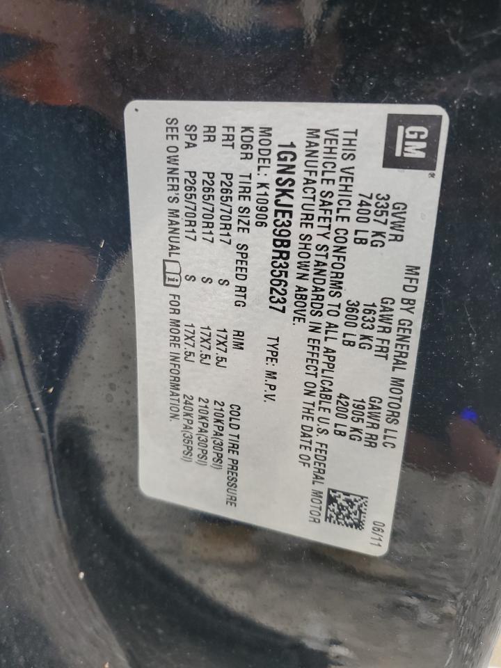 2011 Chevrolet Suburban K1500 Lt VIN: 1GNSKJE39BR356237 Lot: 81724465