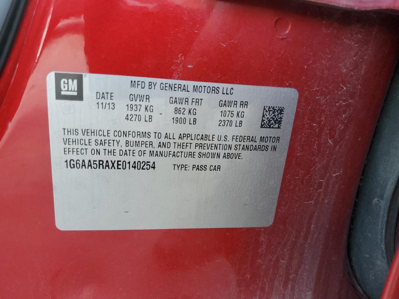 2014 Cadillac Ats VIN: 1G6AA5RAXE0140254 Lot: 81097145