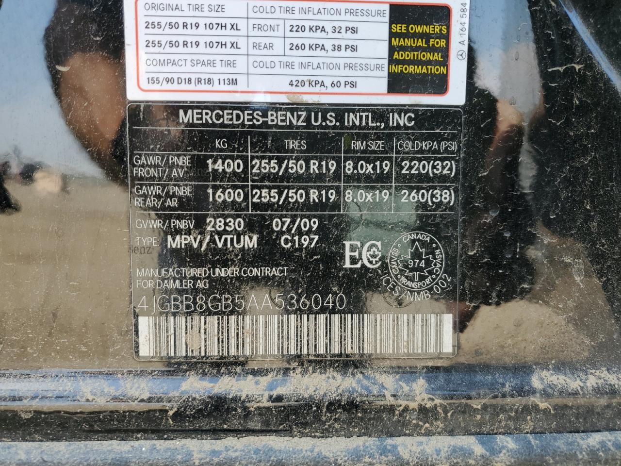 2010 Mercedes-Benz Ml 350 4Matic VIN: 4JGBB8GB5AA536040 Lot: 80791275