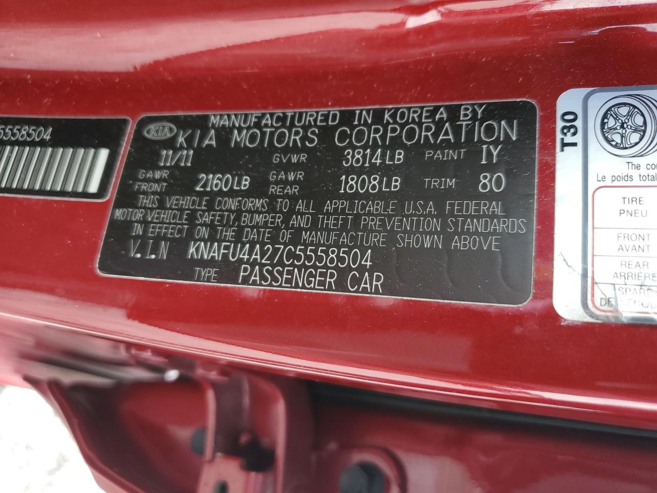 2012 Kia Forte Ex VIN: KNAFU4A27C5558504 Lot: 94506395