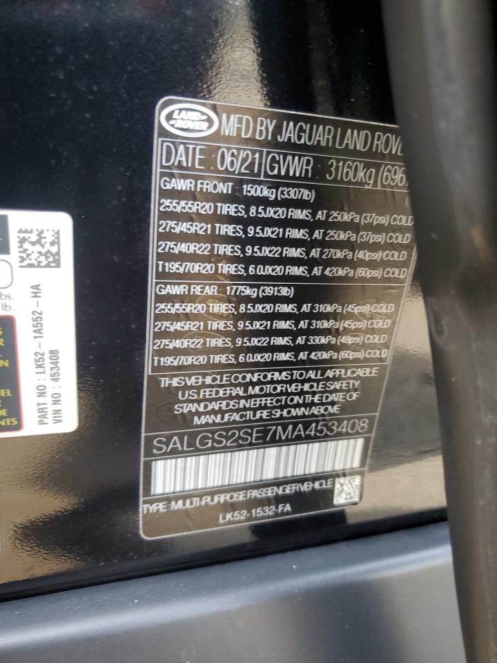 2021 Land Rover Range Rover Westminster Edition VIN: SALGS2SE7MA453408 Lot: 81339335