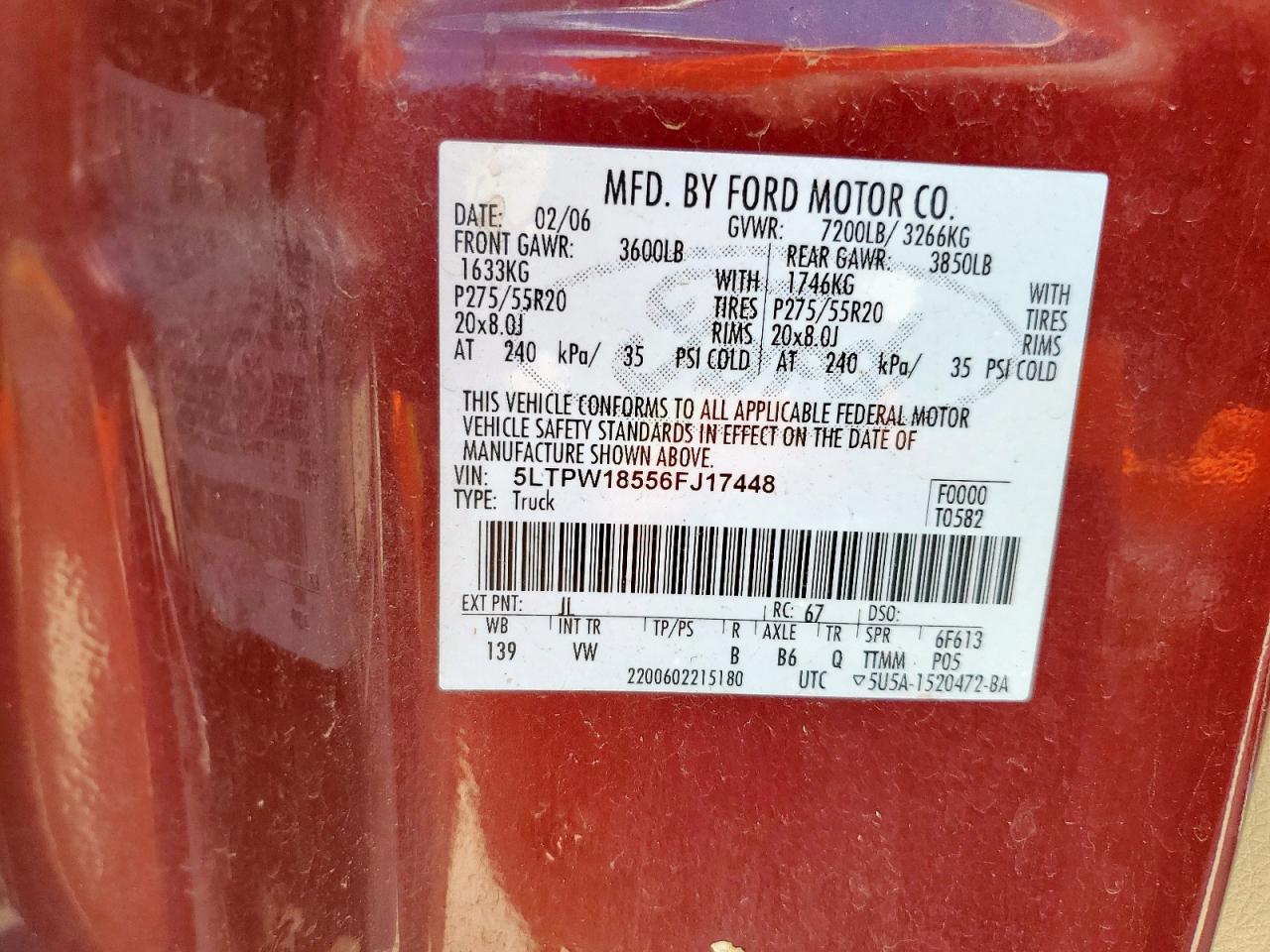 2006 Lincoln Mark Lt VIN: 5LTPW18556FJ17448 Lot: 71315145