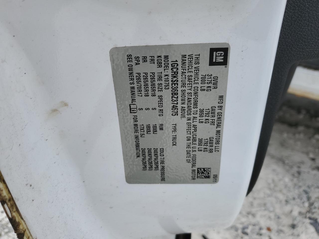 2011 Chevrolet Silverado K1500 Lt VIN: 1GCRKSE36BZ374675 Lot: 81902295