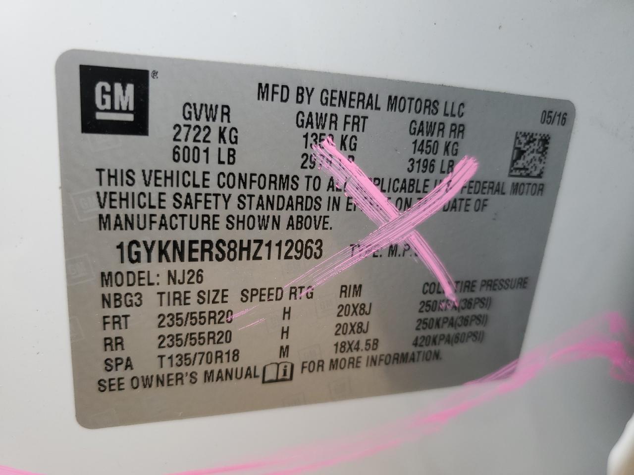 2017 Cadillac Xt5 Premium Luxury VIN: 1GYKNERS8HZ112963 Lot: 80877535