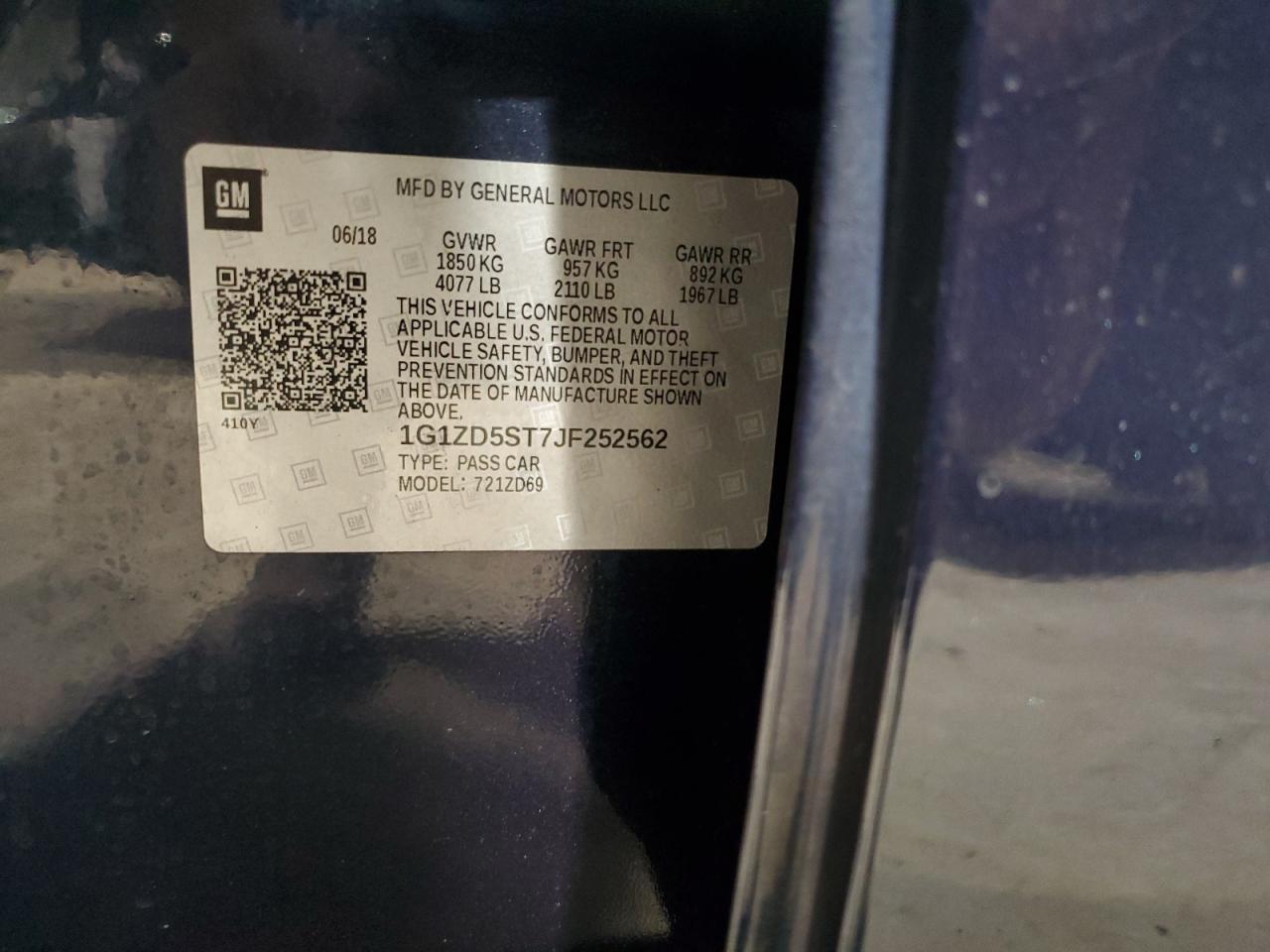 2018 Chevrolet Malibu Lt VIN: 1G1ZD5ST7JF252562 Lot: 84459785