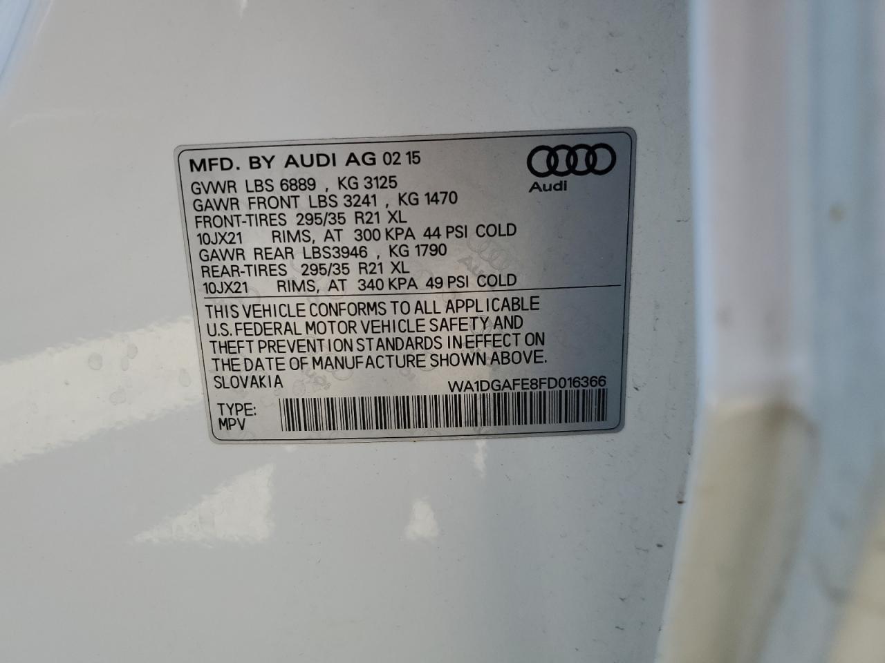 2015 Audi Q7 Prestige VIN: WA1DGAFE8FD016366 Lot: 70661995