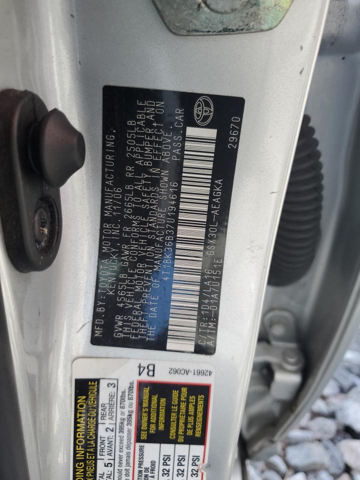 2007 Toyota Avalon Xl VIN: 4T1BK36B37U194616 Lot: 84624985