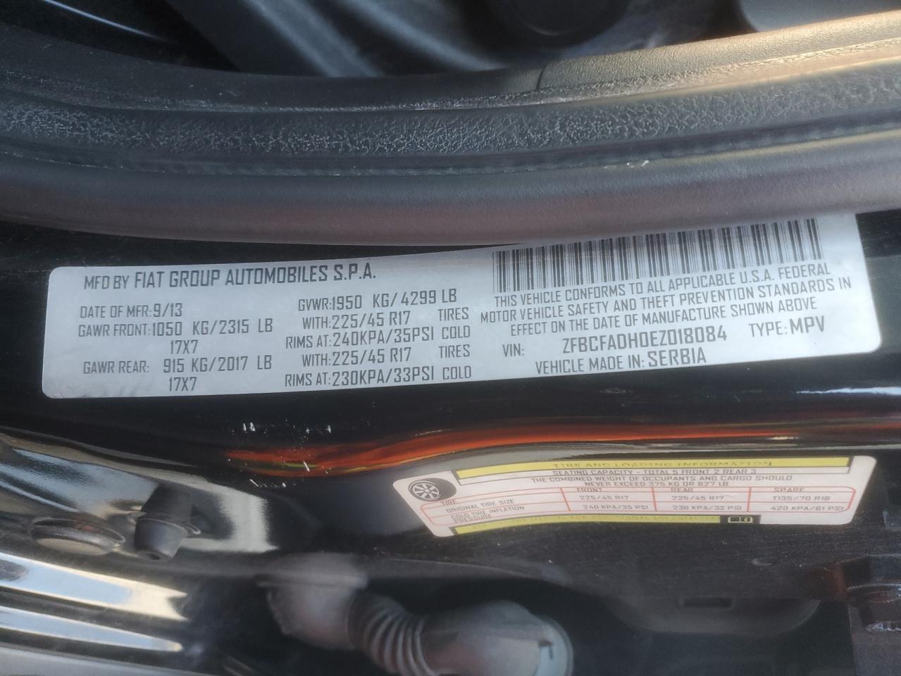 2014 Fiat 500L Trekking VIN: ZFBCFADH0EZ018084 Lot: 81643285