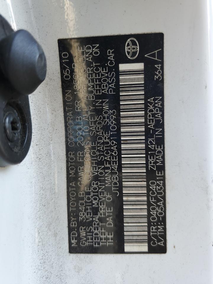 2010 Toyota Corolla Base VIN: JTDBU4EE6A9110993 Lot: 82160855