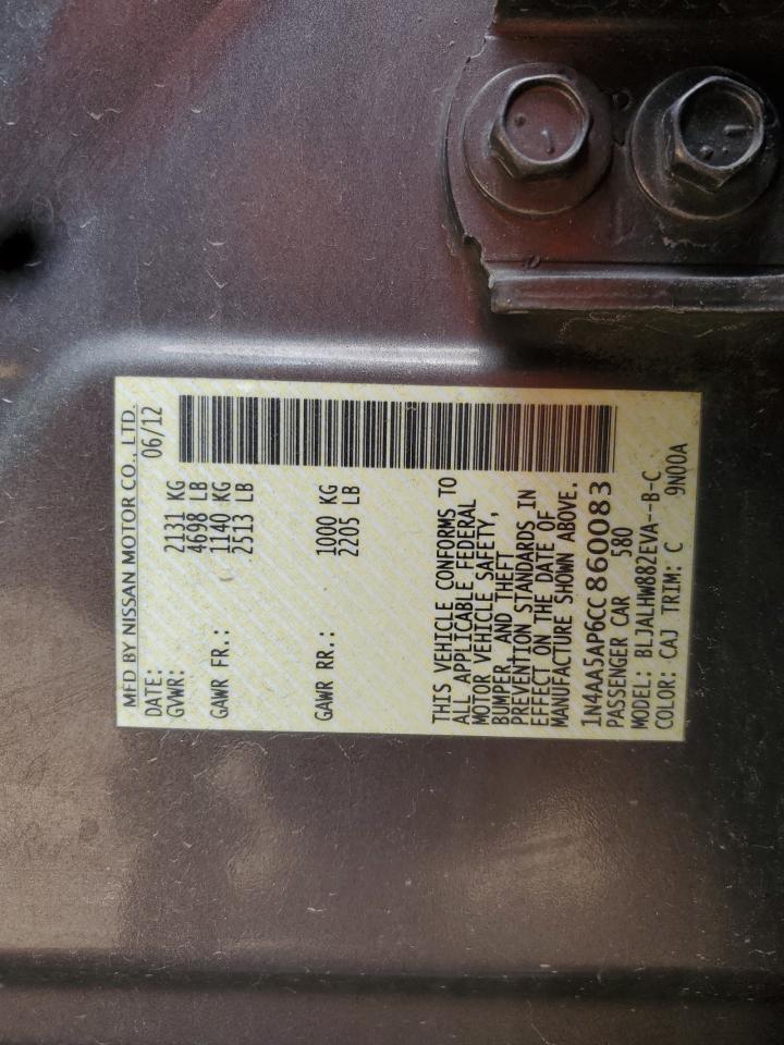 2012 Nissan Maxima S VIN: 1N4AA5AP6CC860083 Lot: 71356585