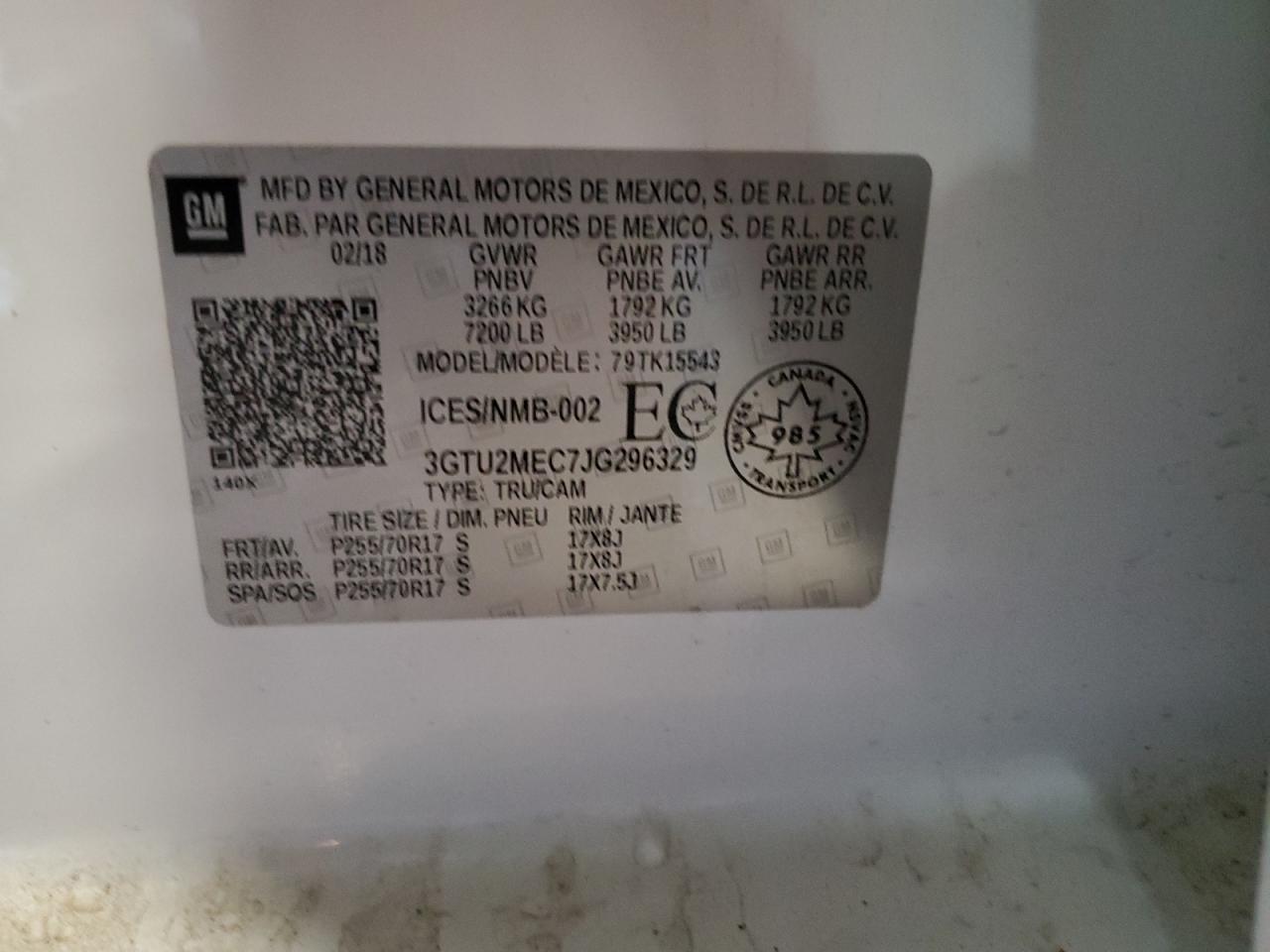 2018 GMC Sierra K1500 Sle VIN: 3GTU2MEC7JG296329 Lot: 83828185