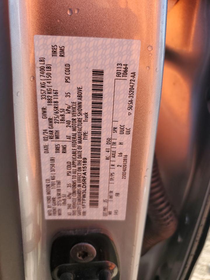 2024 Ford F150 Xlt VIN: 1FTFW3LD5RFA15189 Lot: 80206595