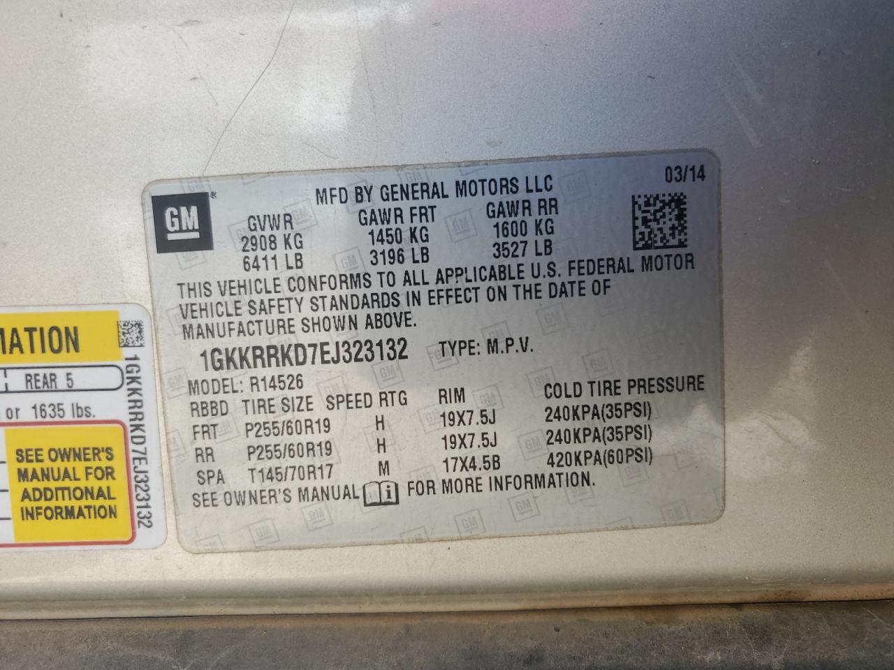 2014 GMC Acadia Slt-1 VIN: 1GKKRRKD7EJ323132 Lot: 80403225